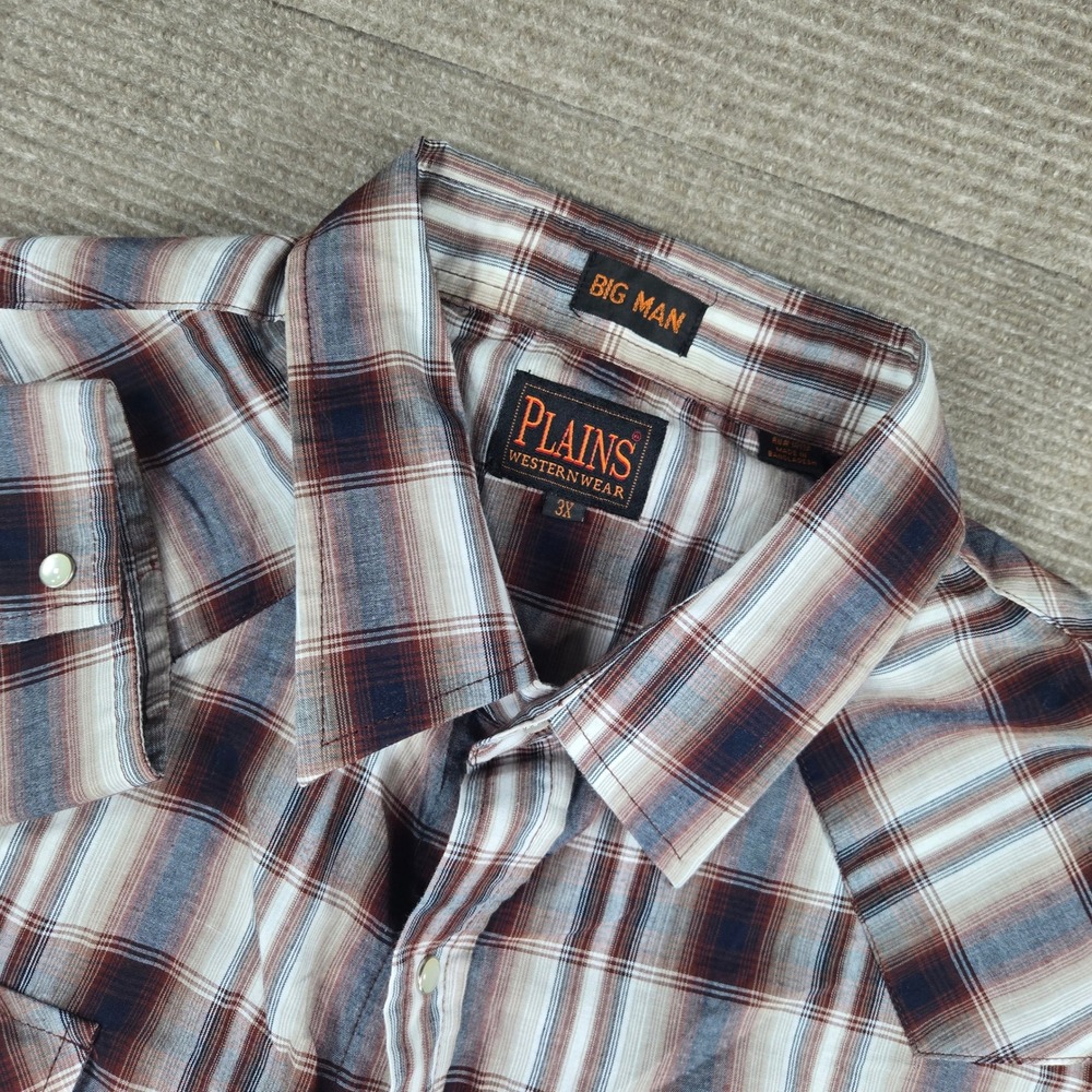 Plains Westernwear Mens 3X Brown Plaid Pearl Snap Long Sleeve Western Shirt